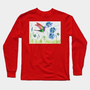 Hummingbird and Blue Poppies Long Sleeve T-Shirt
